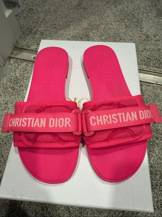 Dior Shoes - Dior Hot Pink Logo Slide Sandals